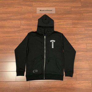 Chrome Hearts Shoulder Logo Zip Up Black Hooded Sweatshirt